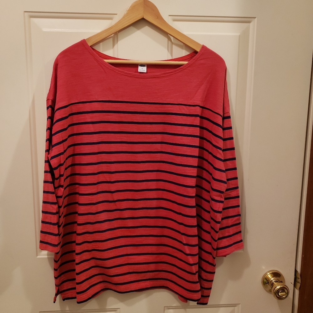 Red and Navy Striped Tee